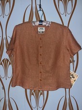 Vintage 90s FLAX Petit fits Small Linen Buttoned Blouse Mango orangy pink B 38