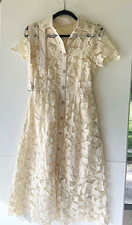 Self-Portrait White Lace Floral Collared Button Front Belted Midi Dress S picture