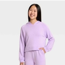 All in Motion Girls Fleece Cropped Hoodie - Light Purple - Size XL 14 picture