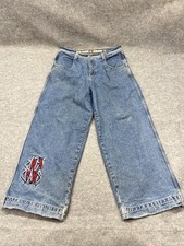 JNCO Rollin Roots Jeans Mens 38x32 Blue Wide Leg Baggy Stone Distressed J360D2 picture