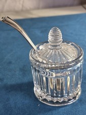 Vintage Pressed Glass Mustard Pot Condiment Jar Beehive Lid International Silver picture