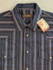 Roper Shirt Mens L Blue Striped Long Sleeve Western Pearl Snap Pockets Casual picture