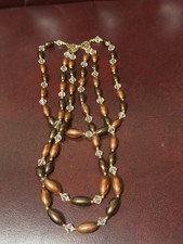 VTG  Beaded 18 inch Necklace 3 Strand Multi Tone browns and clear beads stunning picture