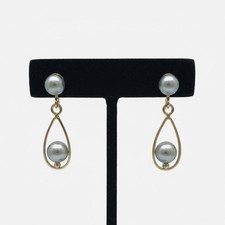 Vtg 14k Gold Blue Grey Pearl Estate Clip On Earrings picture