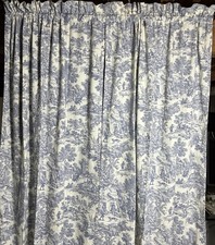 FRENCH COUNTRY FARMHOUSE COTTAGE TOILE Blue Cotton Each Panel 36wide x 60 long picture