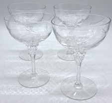 Set of 4 Vintage Tiffin style Etched Crystal Champagne Coupes - Wheat & Leaf picture