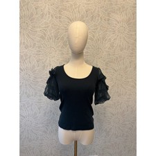 Maeve Anthropologie Ribbed Scoop Neck Romantic Lace Ruffle Sleeve Boho Chic XS picture
