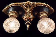 Antique Art Deco Victorian Ornate 2 Light Ceiling Fixture Restored Rewired picture