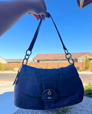 Coach Women’s Purple Leather Shoulder Bag Buckle Flap, Detachable Strap, Silver picture