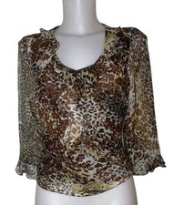 90s Womens Victorian Brown Leopard Ruffle Sequins Whimsigoth Vampy Top Sz S picture