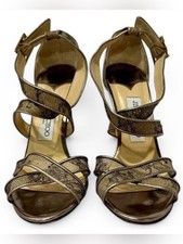 Jimmy Choo Bronze Metallic Lace Strappy Stiletto Sandals 39 picture