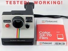 Vintage Polaroid SX-70 OneStep White Rainbow Stripe Instant Camera & Film TESTED picture