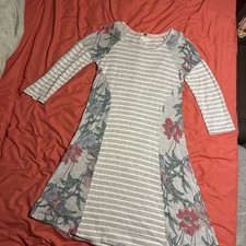 Cupio Gray Striped Floral A-Line Knee Length 3/4 Sleeve Dress Size L picture