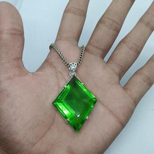 Green Emerald Pendant Fancy Cut 100–110 Ct | Handmade Silver Gemstone Necklace picture