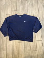 VINTAGE NIKE CLASSIC SWOOSH NAVY BLUE SWEATSHIRT 1990S XXL MADE IN USA picture