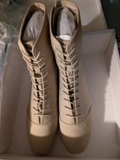 American Duchess Nankeen Regency Cotton  Lace Up Flat Boots Size 10 NRFB picture