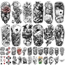 77 Sheets Casino Temporary Tattoo for Women Men, 17 Sheets Half Arm Large Pok picture