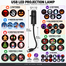 LED USB Projector Light Halloween & Christmas 3/4/6/12 Patterns Holiday Decor US picture