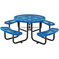 LAUCO 46-Inch Round Metal Picnic Table with Attached Benches, Blue picture