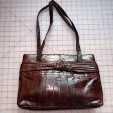 *Vintage* Sunco Genuine Eel Skin Purse Shoulder Bag Brown Made In Korea picture