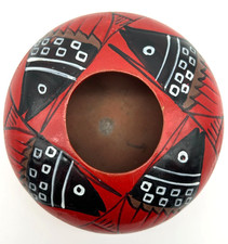 VTG Manuel Olivas Mata Ortiz Red & Black Paquime Pottery Jar w/ Fish Pattern picture