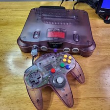 Nintendo 64 N64 Atomic Purple Console Bundle Memory Expansion Pak Cables picture