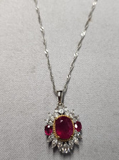 Jtv Mahaleo Ruby with White Moissanite Sterling Silver Pendant/Chain 18