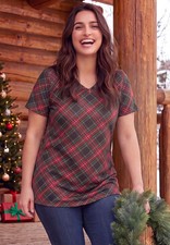 Woman Within Plus Size Perfect Printed Short-Sleeve V-Neck Tee picture