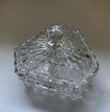 VTG Fostoria American Glass Candy Dish Covered Hexagon 3 Divided Sections picture