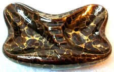 Vintage Dark Chocolate Brown Gold Bubble Glaze Atomic Butterfly Ceramic Ashtray picture