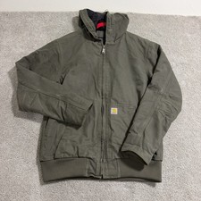 Carhartt Duck Jacket Mens Sz M Green Canvas Hooded Insulated Quilted 104050 MOS picture