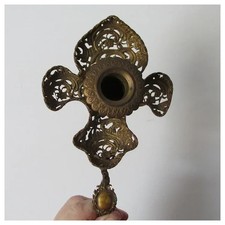 Antique French Fleur de Lis Candlestick Filigree Chamberstick picture