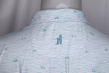 JOHNNIE-O FEATHERWEIGHT Large Men's Poly Spandex Golf Shirt Green Carts & Stripe picture