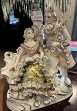 Vintage Antique Porcelain Lamp Base. Royal Couple picture