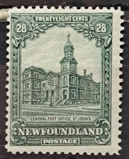 Newfoundland 1928-29 DeLaRue Set  28c  Deep Green  Perf 14  Mint   sg177 picture