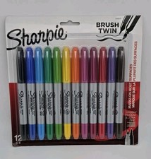 Sharpie Permanent Markers, Brush & Ultra Fine Tips, 12-Pkg Assorted Colors NEW picture
