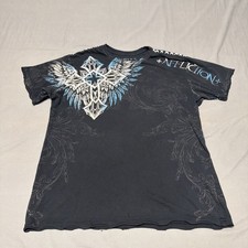 Affliction Live Fast Cross  Graphic T-Shirt Black Y2K Large 2 Sided picture