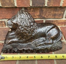 Antique American Folk Art Pottery Stoneware Sewer Tile Recumbent Lion Door Stop picture