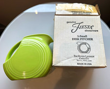 Fiesta Small Disk Pitcher Chartreuse Green Ceramic Made in USA Boxed picture