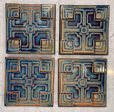Motawi Frank Lloyd Wright Collection Blue Square 6” Ceramic Tiles Set of 4 picture