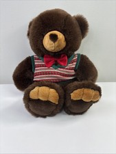 Vintage JC Penney 1992 Christmas Bear Dark Brown Holiday Stuffed Plush Large picture