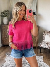 Hot Pink Studded Fringe Tee – NWT – XL picture