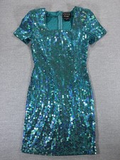 Vintage Stenay Sequin Dress Size 4 Teal Iridescent 80s 90s Cocktail Party picture