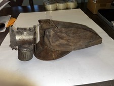 Vintage COAL MINERS CAP Canvas w/ Steel Lamp Holder & Brass Carbide Lamp RUSTIC picture