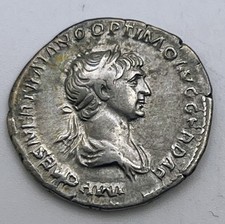 98-117 AD Roman Empire Trajan AR Denarius RIC-318 var Fortuna Rudder RIC-318 var picture