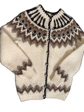 Vtg Hilda Ltd Icelandic Wool Cardigan Sm Nordic Fair Isle Sweater Made Iceland picture