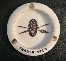 Vintage Trader Vic's Tiki Bar Porcelain Ashtray Mask Spears Gold Accents picture