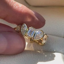 3.50 Ct Multi Cut Natural Diamond Eternity Engagement Band 14K Yellow Gold 6 7 8 picture