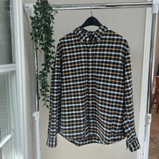 Gently Used J.Crew Flex Oxford Slim Plaid Shirt Navy Yellow B30079 Mens XL picture