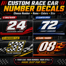 Custom Race Car Number Decals Personalized Name Vinyl Door Stickers Pair nhra picture
